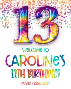 Birthday Foil Balloon Tie Dye 13 Welcome Sign: Birthday Foil Balloon Tie Dye 13