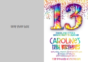 Birthday Foil Balloon Tie Dye 13 Photo Invite: Birthday Foil Balloon Tie Dye 13