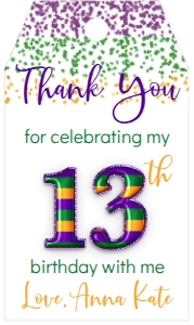 Birthday Foil Balloon Mardi Gras 13 Favor Tag: Birthday Foil Balloon Mardi Gras 13