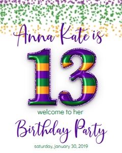 Birthday Foil Balloon Mardi Gras 13 Welcome Sign: Birthday Foil Balloon Mardi Gras 13