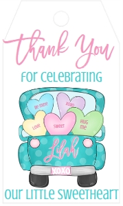 Valentine Birthday Aqua truck pastel Favor Tag: Valentine Birthday Aqua truck pastel