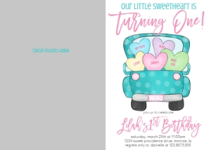 Valentine Birthday Aqua truck pastel Photo Invite: Valentine Birthday Aqua truck pastel