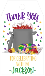 Mardi Gras Crawfish King Cake Birthday Favor Tag: Mardi Gras Crawfish King Cake Birthday Invitation