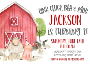 Birthday Farm Animal 7x5 Red design preview