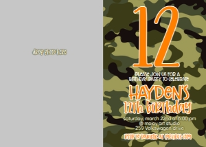 Birthday Number Camo Orange Photo Invite: Birthday Number Camo Orange
