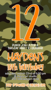 Birthday Number Camo Orange Text Invite: Birthday Number Camo Orange
