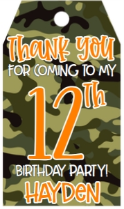 Birthday Number Camo Orange Favor Tag: Birthday Number Camo Orange