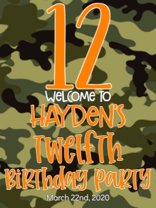 Birthday Number Camo Orange Welcome Sign: Birthday Number Camo Orange
