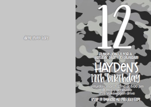 Birthday Number Camo Grey Photo Invite: Birthday Number Camo Grey