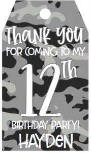 Birthday Number Camo Grey Favor Tag: Birthday Number Camo Grey