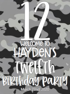 Birthday Number Camo Grey Welcome Sign: Birthday Number Camo Grey