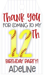 Birthday Number Softball Favor Tag: Birthday Number Softball