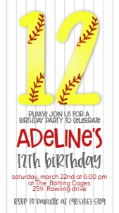 Birthday Number Softball Text Invite: Birthday Number Softball