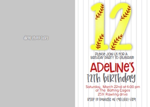 Birthday Number Softball Photo Invite: Birthday Number Softball