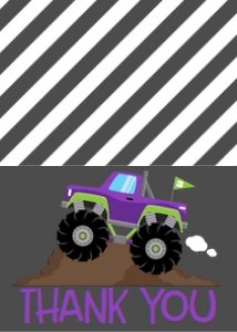 Birthday Monster Truck Purple Thank You: Birthday Monster Truck Purple