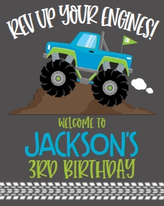 Birthday Monster Truck Blue Welcome Sign: Birthday Monster Truck Blue 240770706