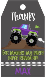 Birthday Monster Truck Purple Favor Tag: Birthday Monster Truck Purple