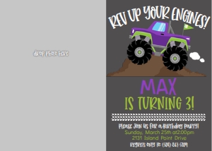 Birthday Monster Truck Purple Photo Invite: Birthday Monster Truck Purple