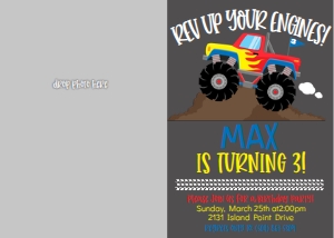 Birthday Monster Truck Red Photo Invite: Birthday Monster Truck Red