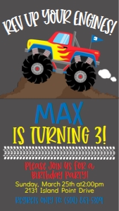 Birthday Monster Truck Red Text Invite: Birthday Monster Truck Red