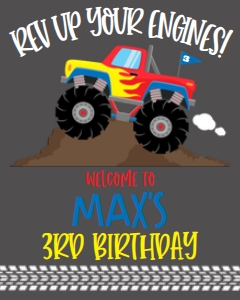 Birthday Monster Truck Red Welcome Sign: Birthday Monster Truck Red