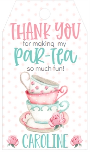 Birthday Rose Tea Party Favor Tag: Birthday Rose Tea Party 7x5