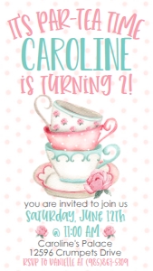 Birthday Rose Tea Party Text Invite: Birthday Rose Tea Party 7x5