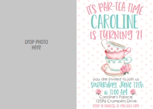 Birthday Rose Tea Party Photo Invite: Birthday Rose Tea Party 7x5
