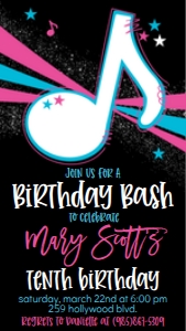 Birthday Music Note Text Invite: Birthday Music Note