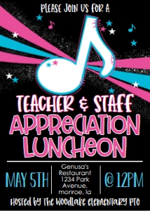 School Teacher Appreciation Luncheon Music Note: School Teacher Appreciation Week Music Note Weekly Itinerary
