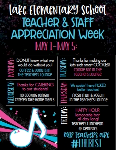School Teacher Appreciation Week Music Note Weekly Itinerary: School Teacher Appreciation Week Music Note Weekly Itinerary