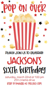 Birthday Popcorn Party BPPB1 Text Invite: Birthday Popcorn Party BPPB1