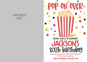 Birthday Popcorn Party BPPB1 Photo Invite: Birthday Popcorn Party BPPB1