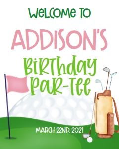 Birthday Golf Flag Pink Welcome Sign: Birthday Golf Flag Pink