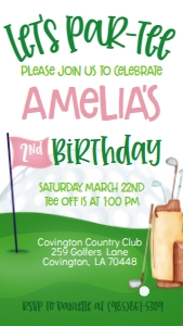 Birthday Golf Flag Pink Let's Partee Text Invite: Birthday Golf Flag Pink Let's Partee