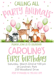 Birthday Woodland Party Animals Pink: Birthday Woodland Party Animals Pink