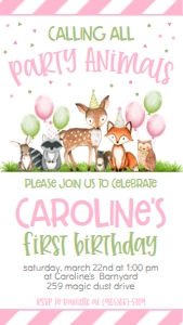 Birthday Woodland Party Animals Pink Text Invite: Birthday Woodland Party Animals Pink
