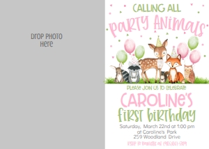 Birthday Woodland Party Animals Pink Photo Invite: Birthday Woodland Party Animals Pink