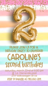 Birthday Foil Balloon Rainbow Gold Text Invite: Birthday Foil Balloon Rainbow Gold