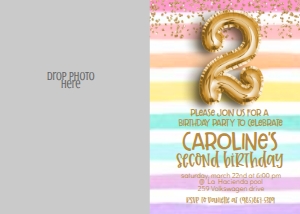 Birthday Foil Balloon Rainbow Gold Photo Invite: Birthday Foil Balloon Rainbow Gold