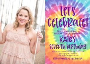 Birthday Tie Dye light Photo Invite: Birthday Tie Dye light