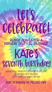 Birthday Tie Dye light Text Invite: Birthday Tie Dye light