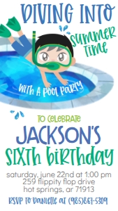 Birthday Dive in Party Boy Text Invite: Birthday Dive in Party Boy