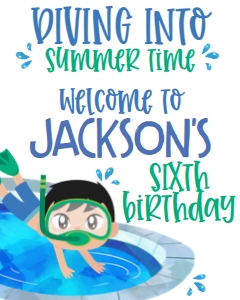 Birthday Dive in Party Boy Welcome Sign: Birthday Dive in Party Boy