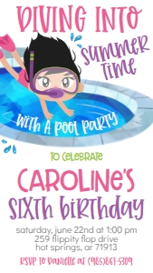 Birthday Dive in Party Girl Text Invite: Birthday Dive in Party Girl