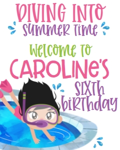 Birthday Dive in Party Girl Welcome Sign: Birthday Dive in Party Girl