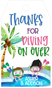 Birthday Dive-In Sibling Pool Party Favor Tag: Birthday Dive-In Sibling Pool Party