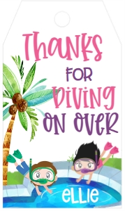 Birthday Dive-In Pool Party Girl Favor Tag: Birthday Dive-In Pool Party Girl