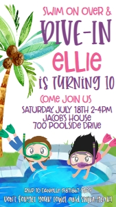 Birthday Dive-In Pool Party Girl Text Invite: Birthday Dive-In Pool Party Girl