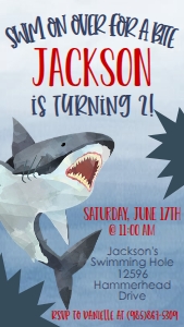Birthday Shark bite Text Invite: Birthday Shark bite 7x5